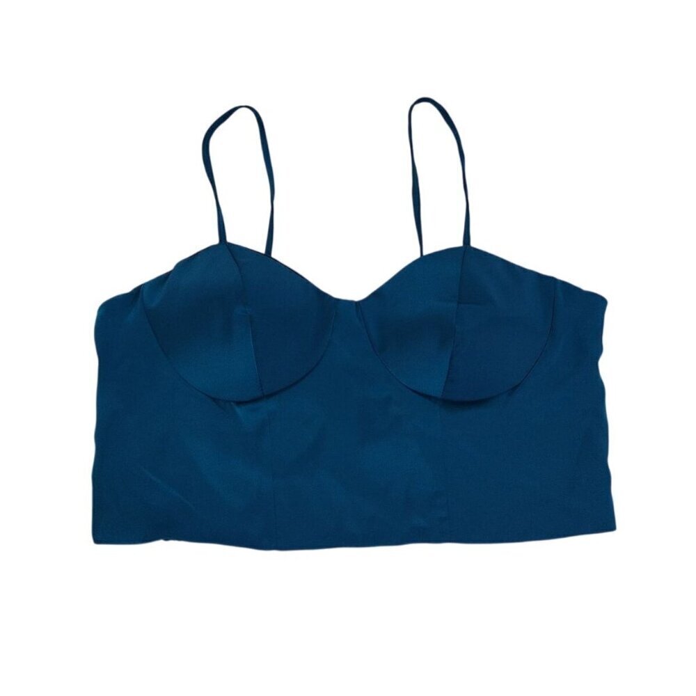 Sincerely Jules Blue Bustier Crop Top With Straps Smocked Back Womens Size L.